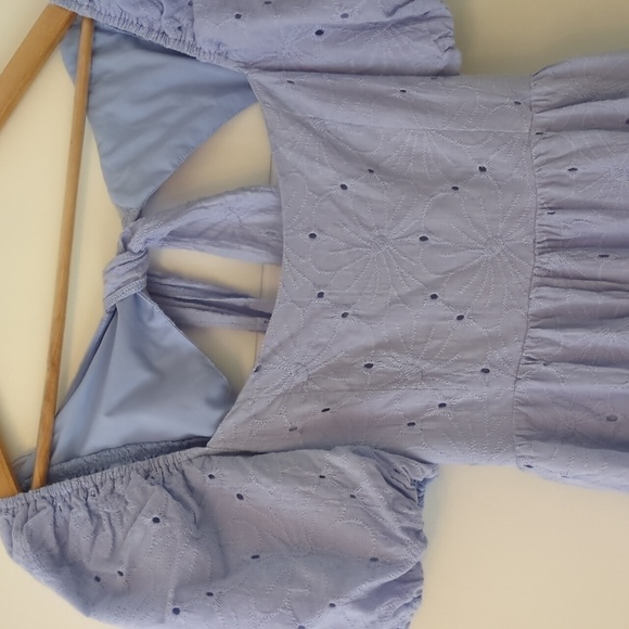 Sassy Shortcake Light Periwinkle Open Back Embroidered Girly Mini Dress Coquette - Picture 5 of 11